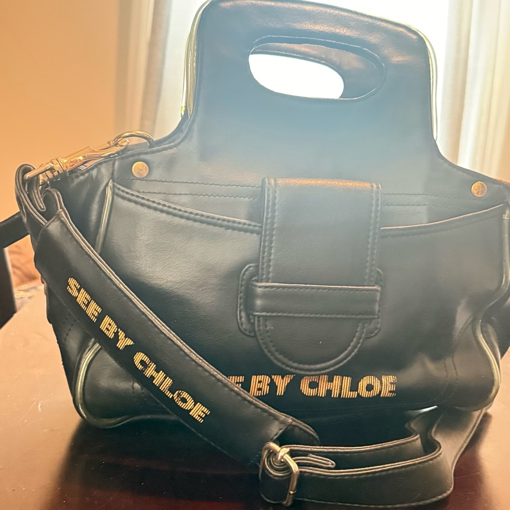 See By Chloe Black and Gold Satchel